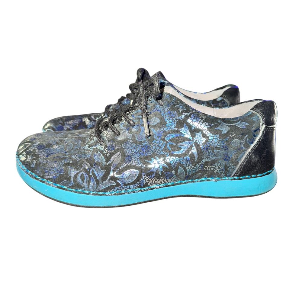 Alegria Essence Sneakers Women's Sz 6 Icy Blooms Black Blue Leather Lace Up Shoe